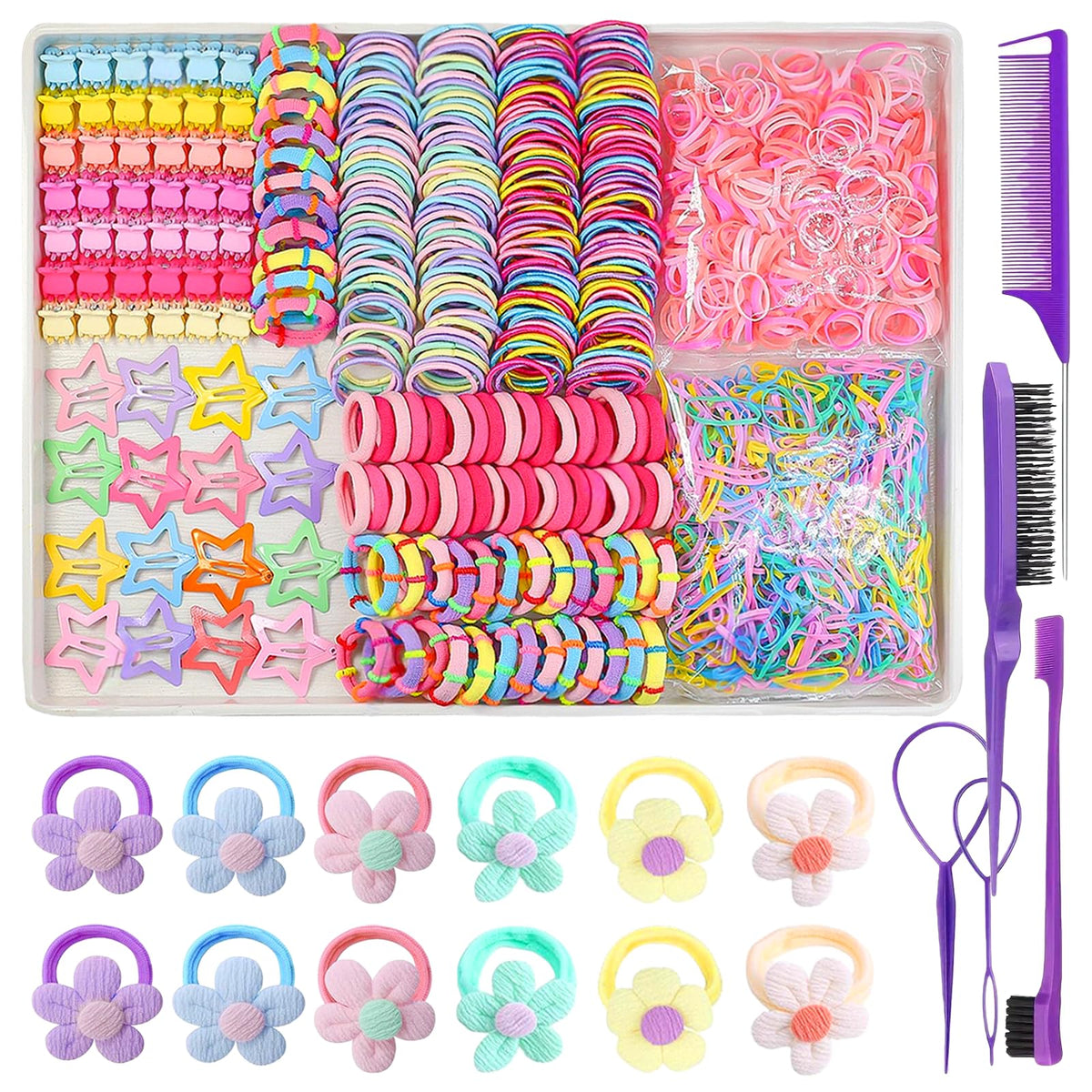 Ooosonlu front packaging showing full 889-piece hair tie assortment and benefits