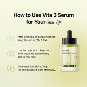 OOZNARY bottle beside sunscreen, suggests daytime layering and protection