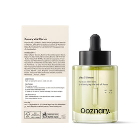 OOZNARY box with ingredient list flatlay, emphasizes clean formulation focus