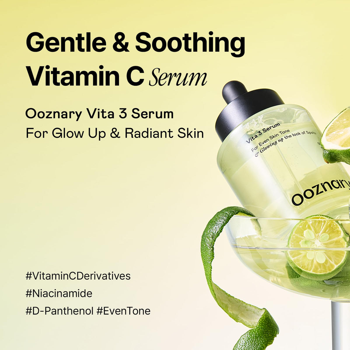 OOZNARY serum dropper releasing clear texture, shows fast-absorbing finish