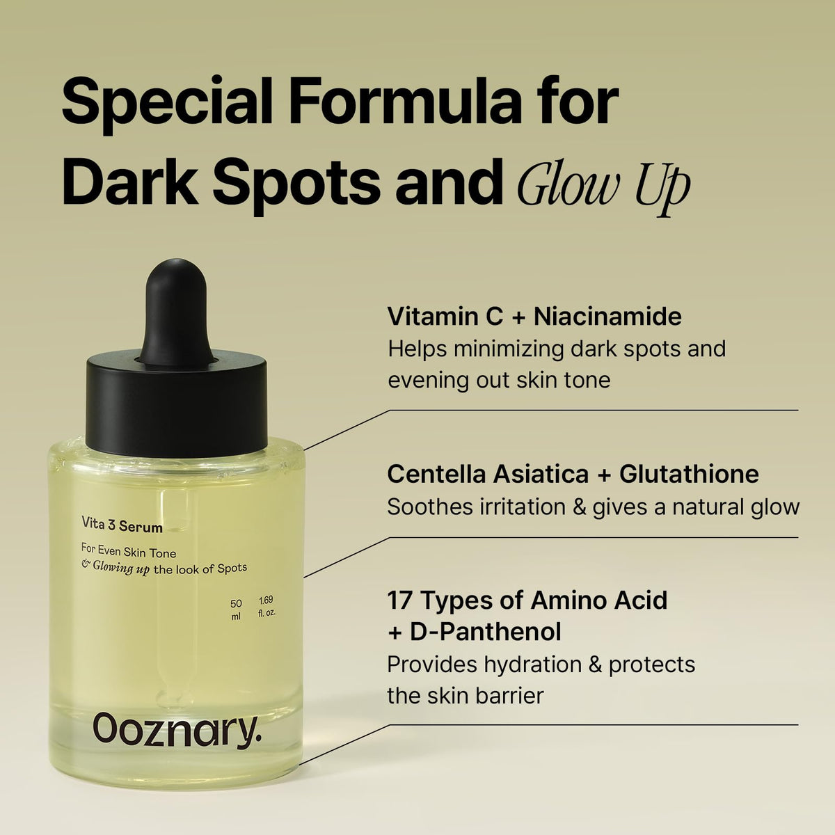 OOZNARY applying serum to cheek, conveys soothing and calming benefit