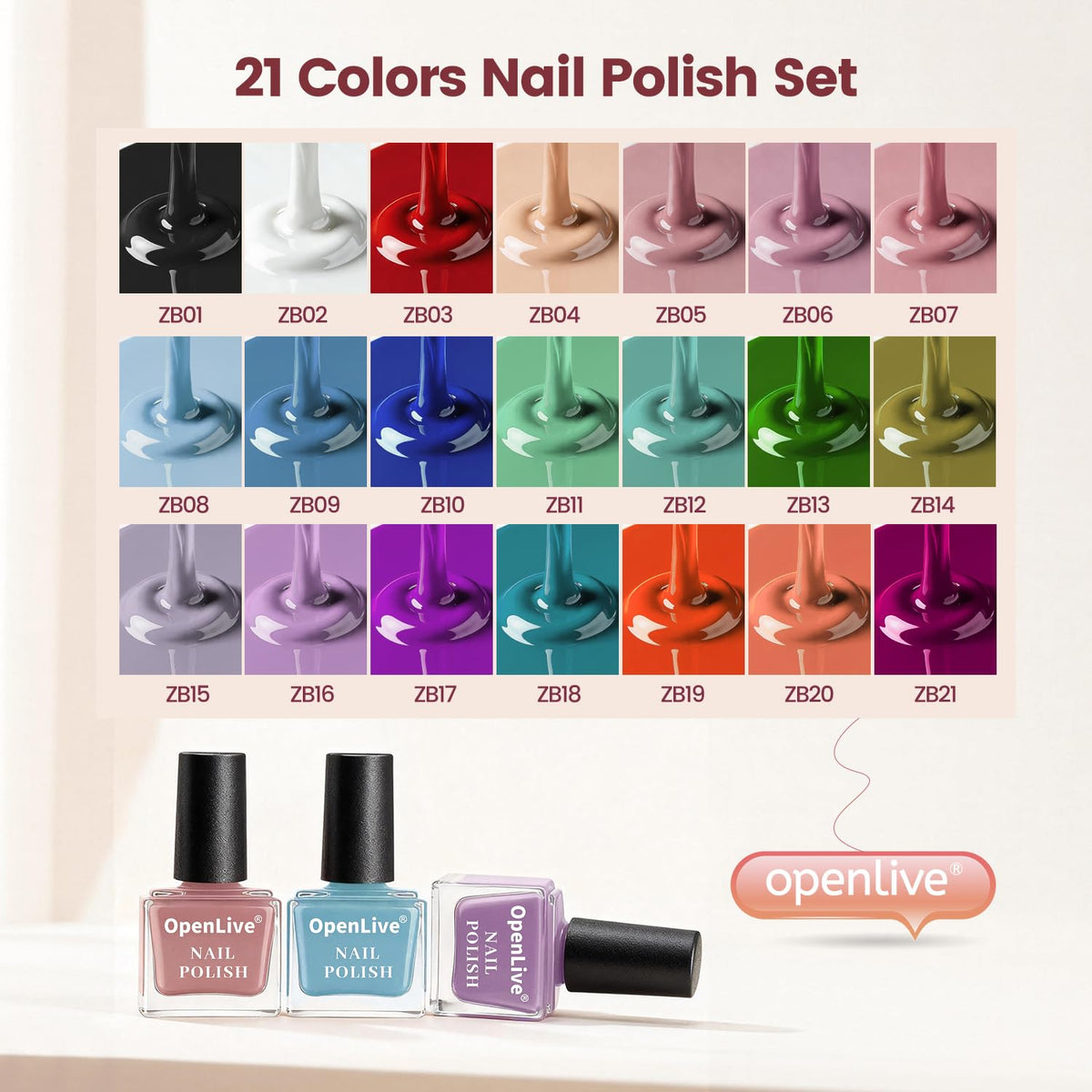 OpenLive full spread of 24 mini bottles displaying palette variety