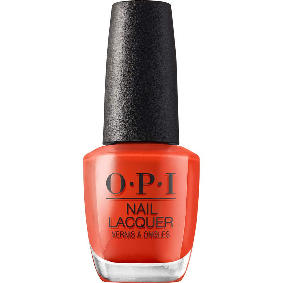 OPI bottle front packaging showing bright red shade and branding benefits