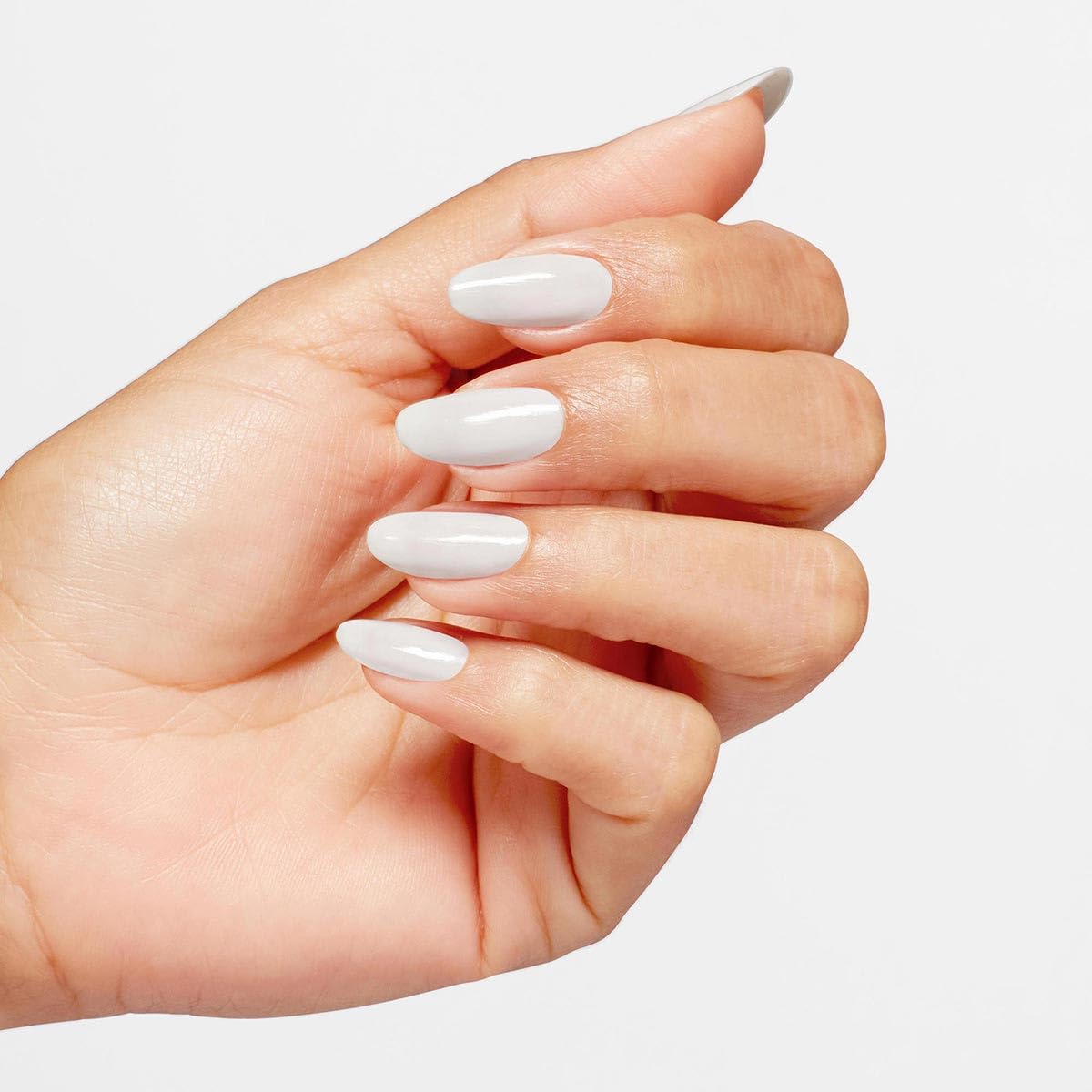 OPI Alpine Snow applied as French tip demonstrating crisp edge definition
