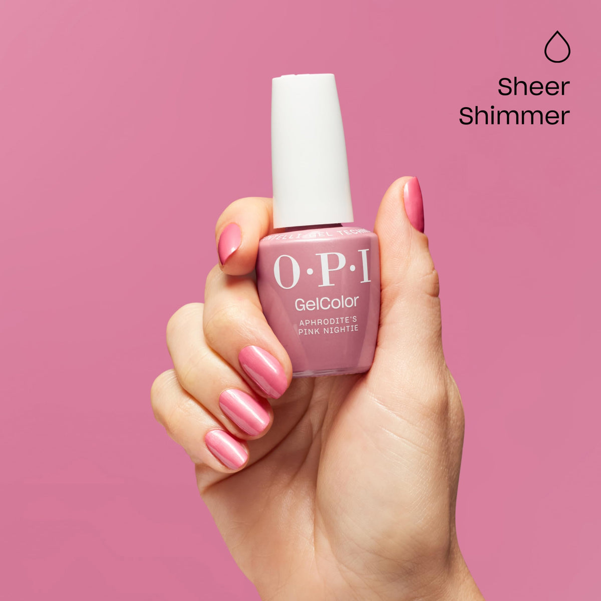 OPI painted nails in studio lighting demonstrating long-lasting shine