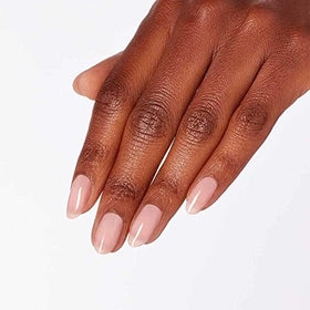 Hand model wearing OPI Bare My Soul showing polished, professional nude manicure