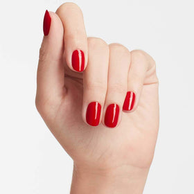 OPI Big Apple Red texture detail highlighting crème finish and high-gloss reflectivity