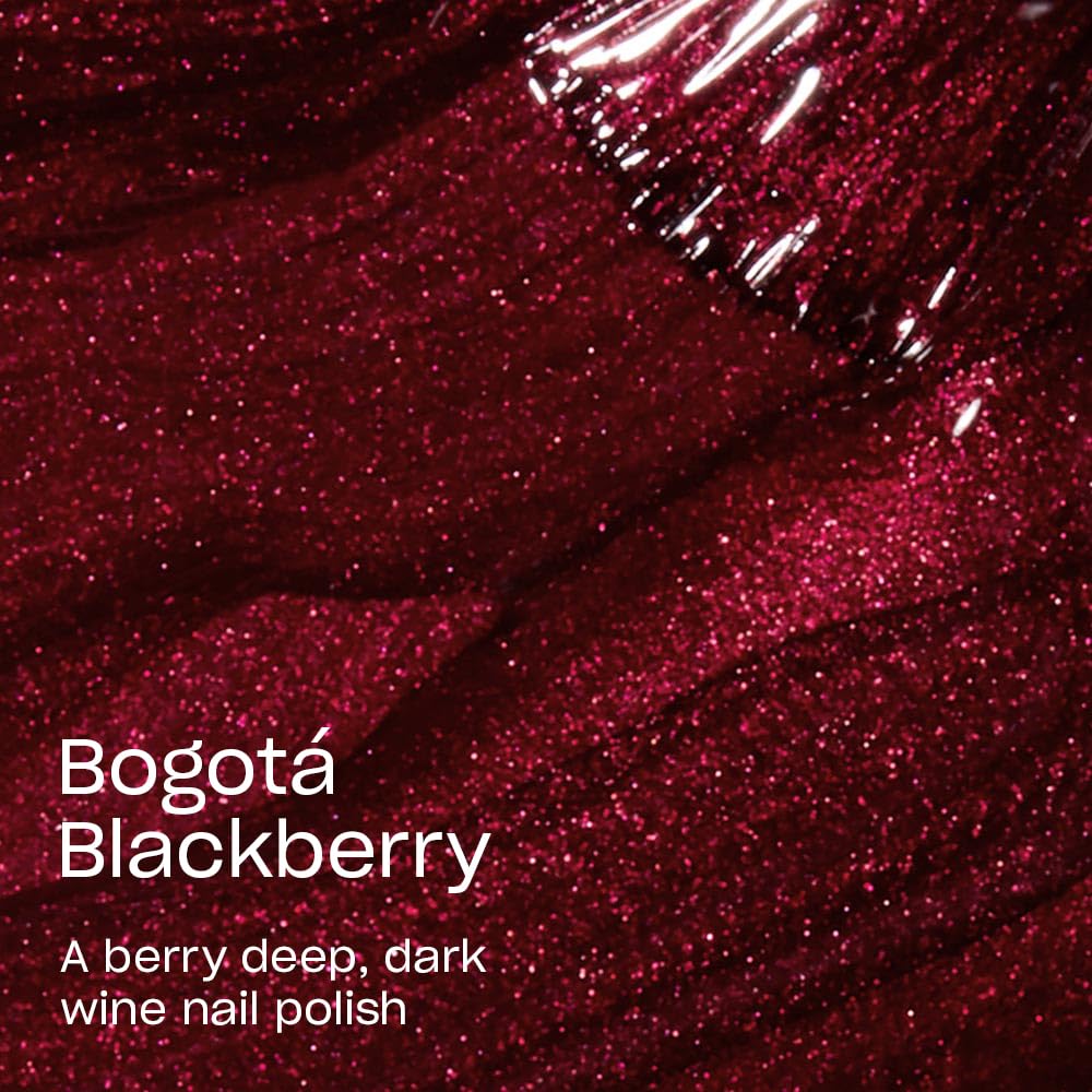 OPI painted nails on hand displaying rich Bogotá Blackberry color
