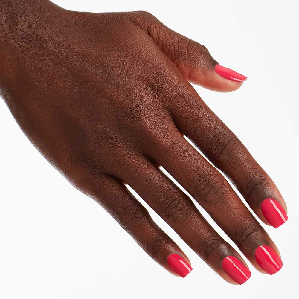 OPI close-up of Charged Up Cherry texture highlighting smooth, even coverage