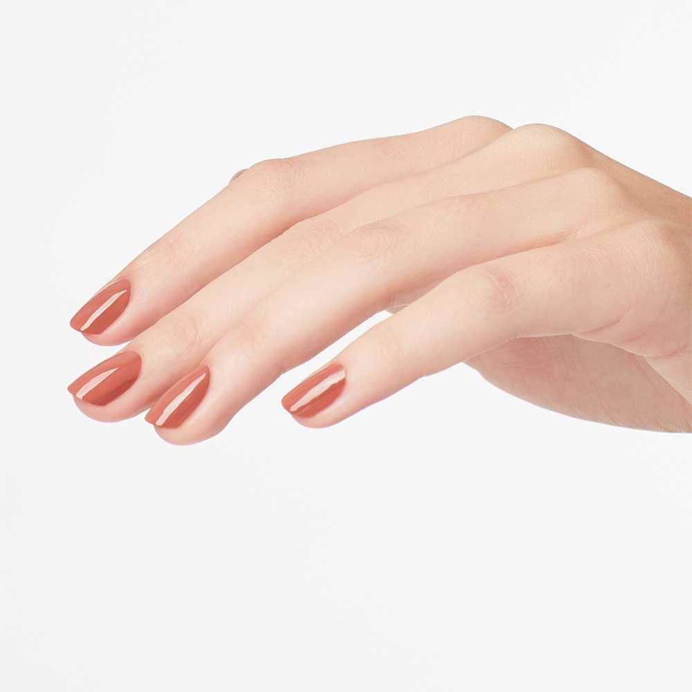 Close-up texture of OPI Chocolate Moose crème finish highlighting high shine