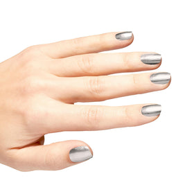 OPI Chrome Clawz applied on nails in lifestyle scene giving bold chrome manicure impact