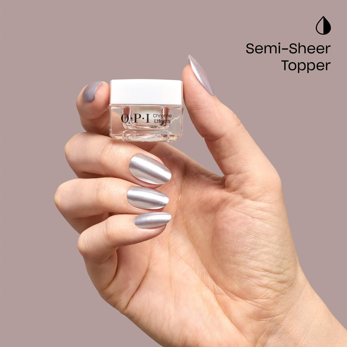 OPI powder on dark gel swatch delivering bold mirror-effect contrast