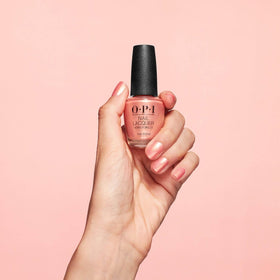 OPI Data Peach applied on nails demonstrating smooth brush coverage and shine