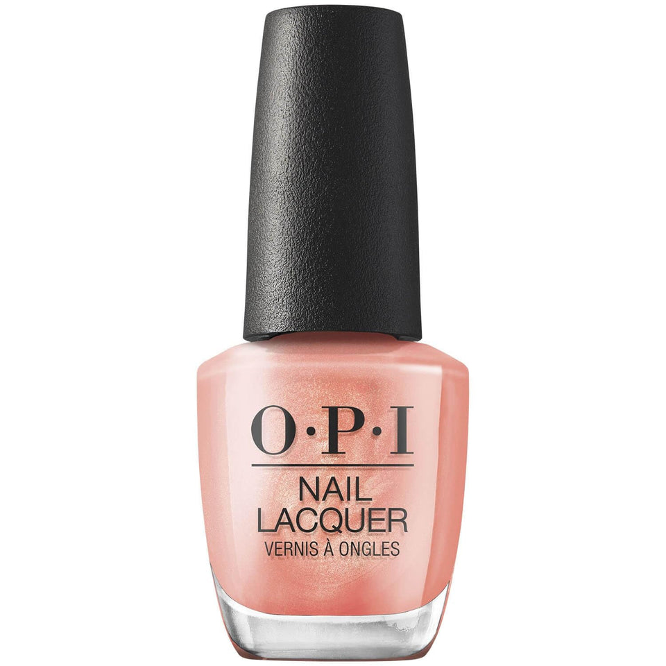 OPI Data Peach front bottle showing pearly orange-peach shade and label