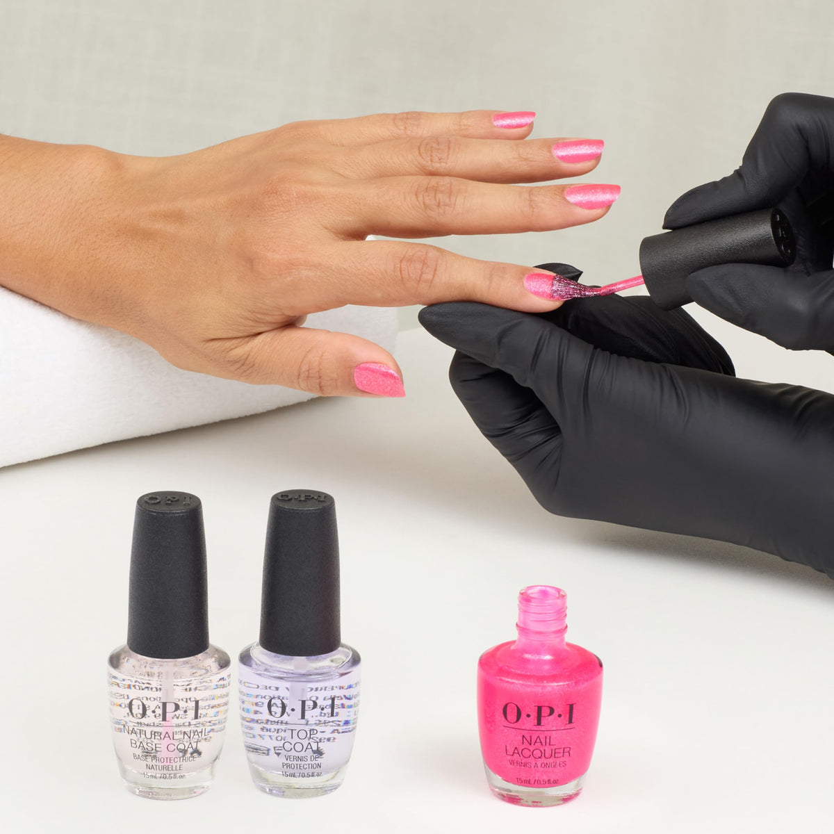 OPI Dopa-mani applied on toes illustrating vibrant pedicure and chip resistance benefit