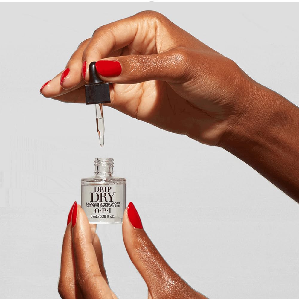 OPI Drip Dry label close-up highlighting jojoba and vitamin E conditioning benefits