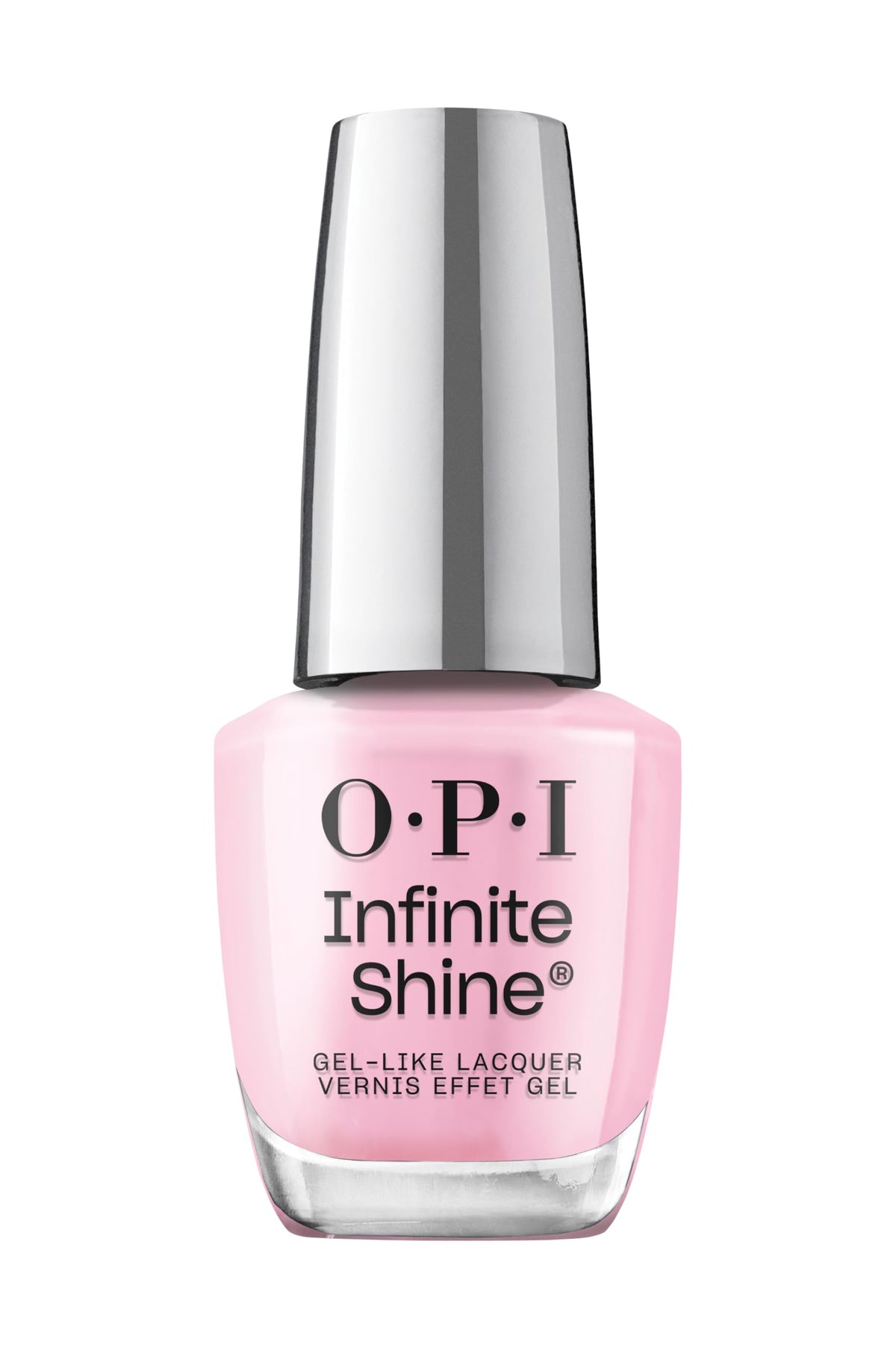 OPI Faux-ever Yours front packaging showing glossy bubblegum pink polish benefit long-lasting shine