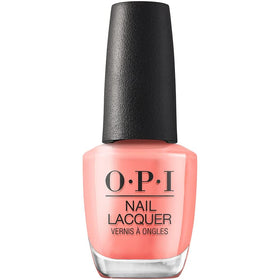 OPI bottle front view showing bright coral color and glossy finish benefit