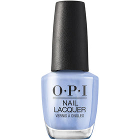 OPI bottle front view showing light blue shimmer shade and glossy finish