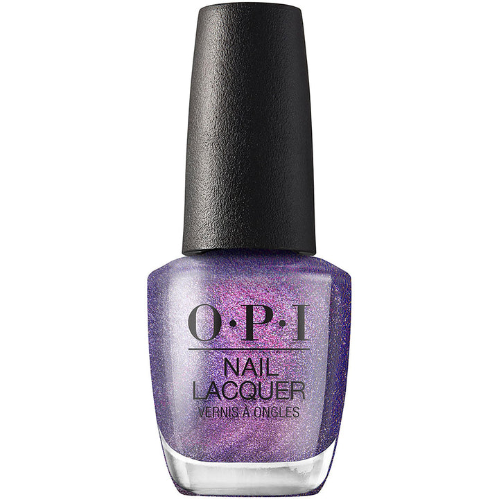 OPI bottle front packaging showing deep purple shimmer and label benefit of vibrant color