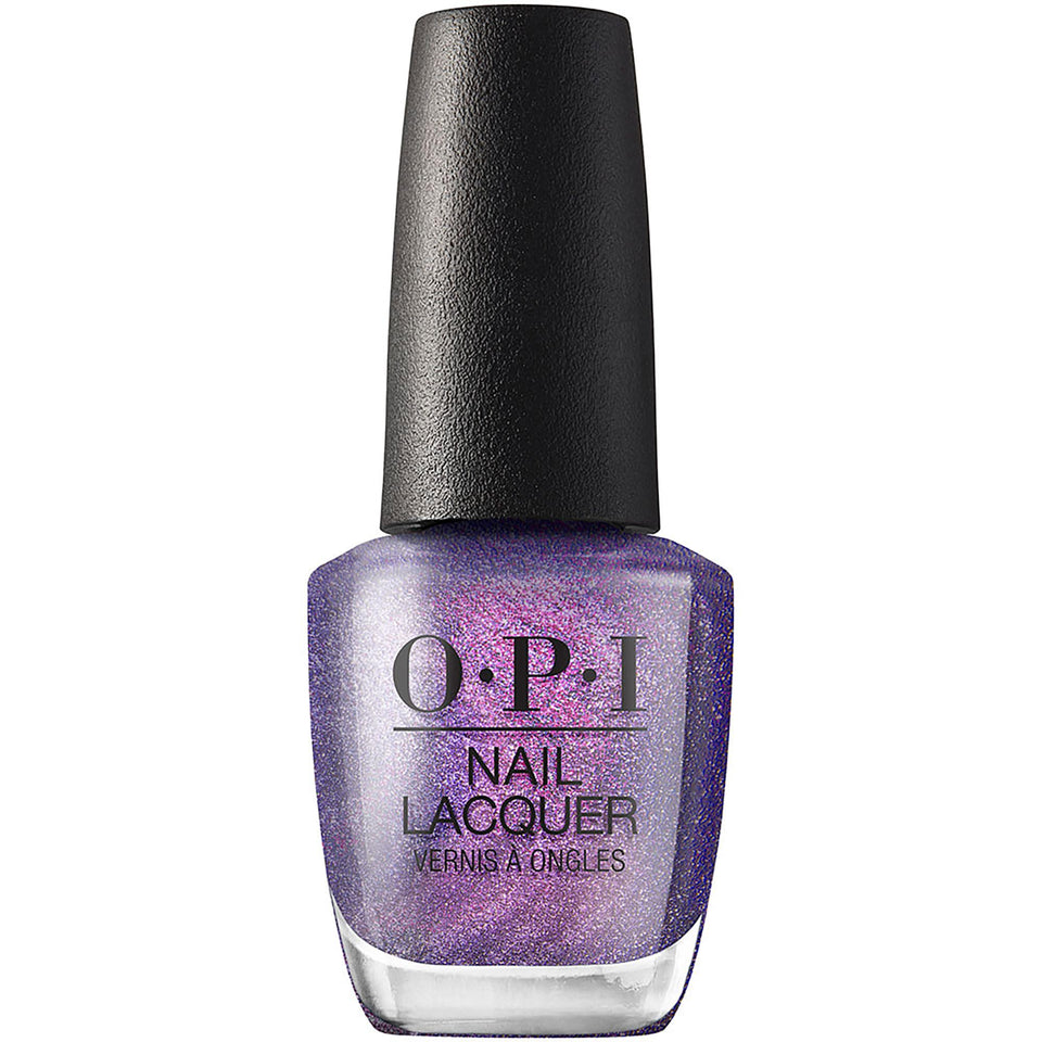 OPI bottle front packaging showing deep purple shimmer and label benefit of vibrant color