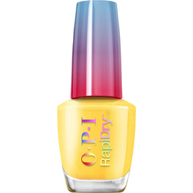 OPI front packaging show bright yellow polish and quick-dry benefit