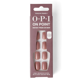 OPI front packaging showing Tickle My France-y press-on set and included glue, clear branding