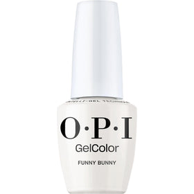 OPI Funny Bunny bottle front view showing soft white shade and glossy benefit
