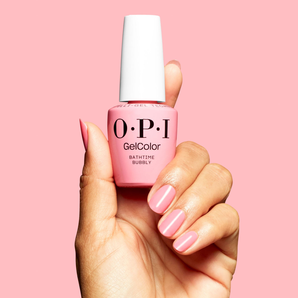 OPI GelColor Bathtime Bubbly being applied on a nail demonstrating smooth glide