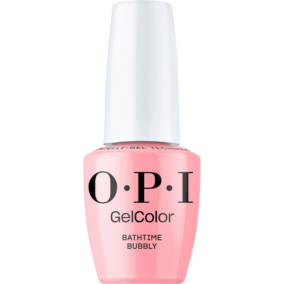 OPI GelColor Bathtime Bubbly bottle front shows soft pink cream finish and professional branding