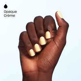 OPI bottle label detail highlighting shade name and professional quality benefit