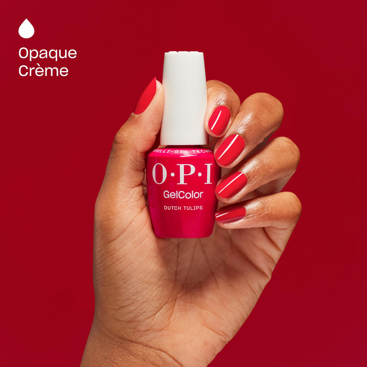Close-up of cured OPI GelColor Dutch Tulips highlighting glossy shine