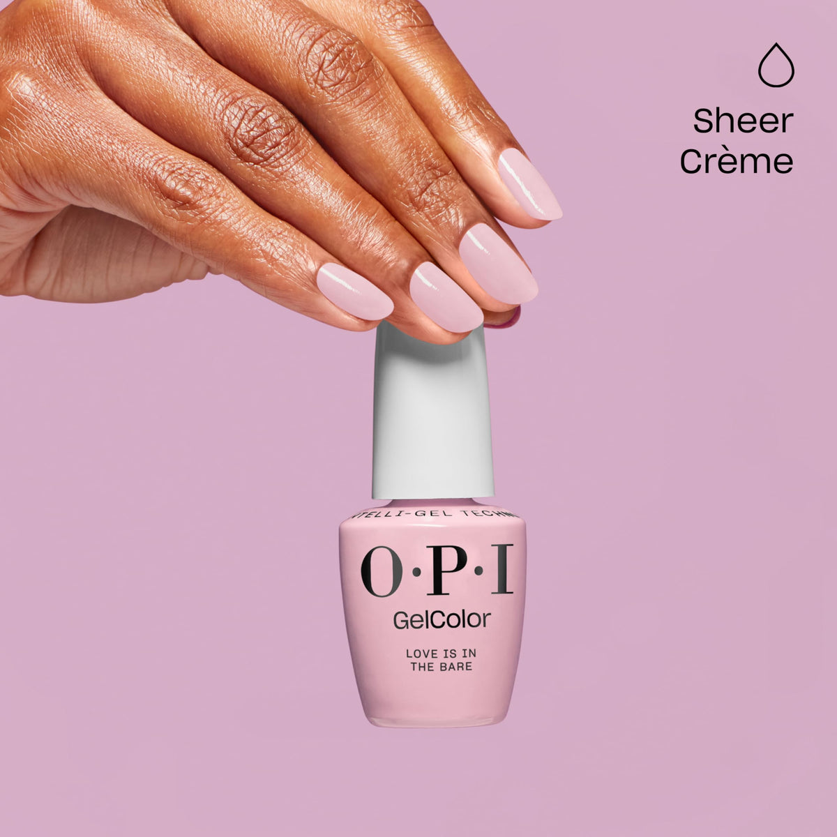 OPI swatch on nail tips showing buildable sheer pink coverage