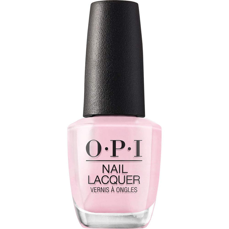 OPI bottle front view showing soft hibiscus pink and glossy finish benefit