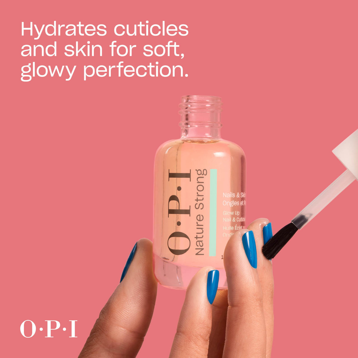 OPI applied to cuticle from brush in hand demonstrating easy at-home use benefit