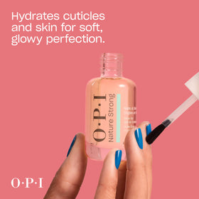 OPI applied to cuticle from brush in hand demonstrating easy at-home use benefit
