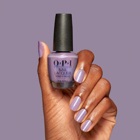 OPI close-up of Grape Escape shimmer particles, highlighting pearlescent dimension and shine