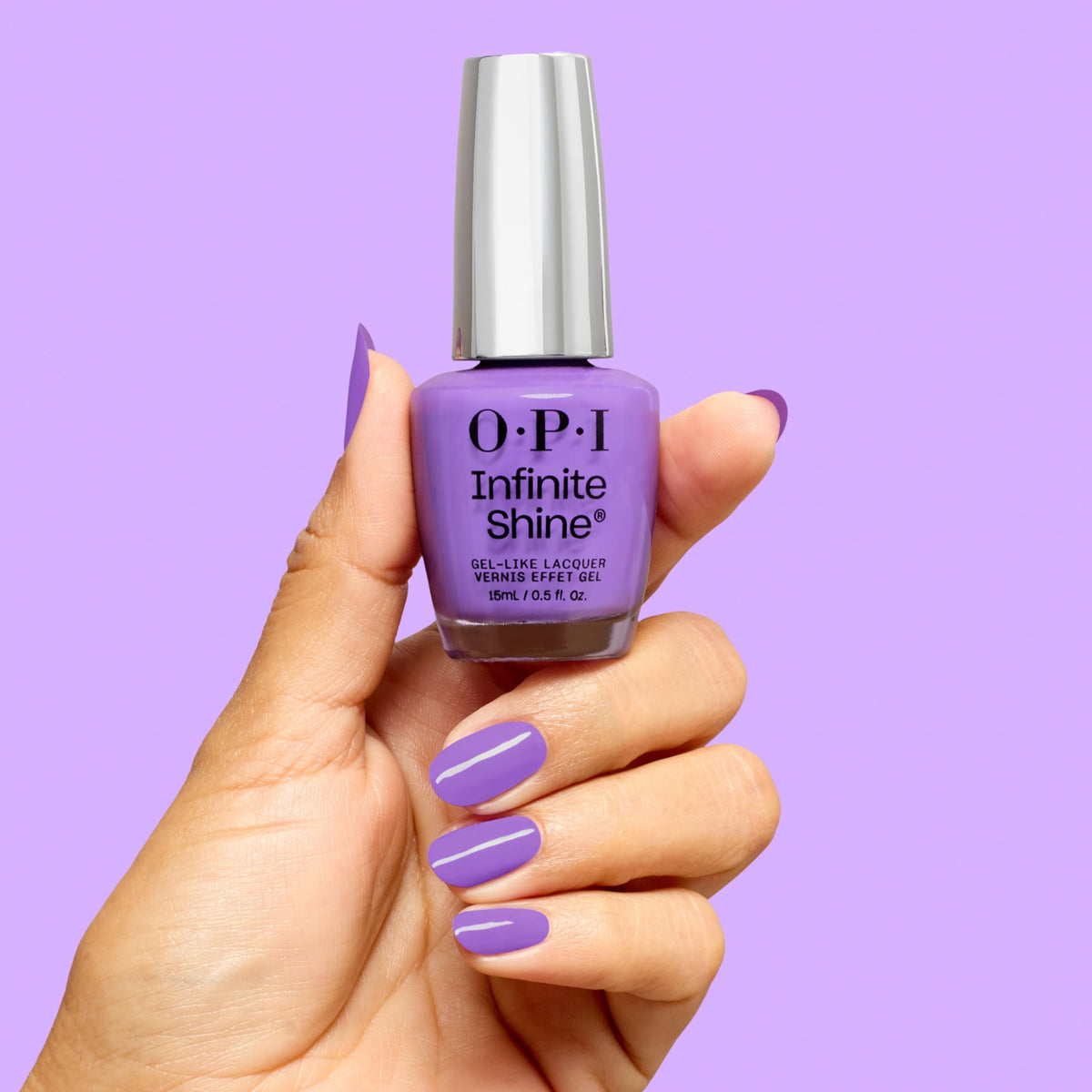 OPI hand model wearing Here Plums the Sun demonstrating long wear