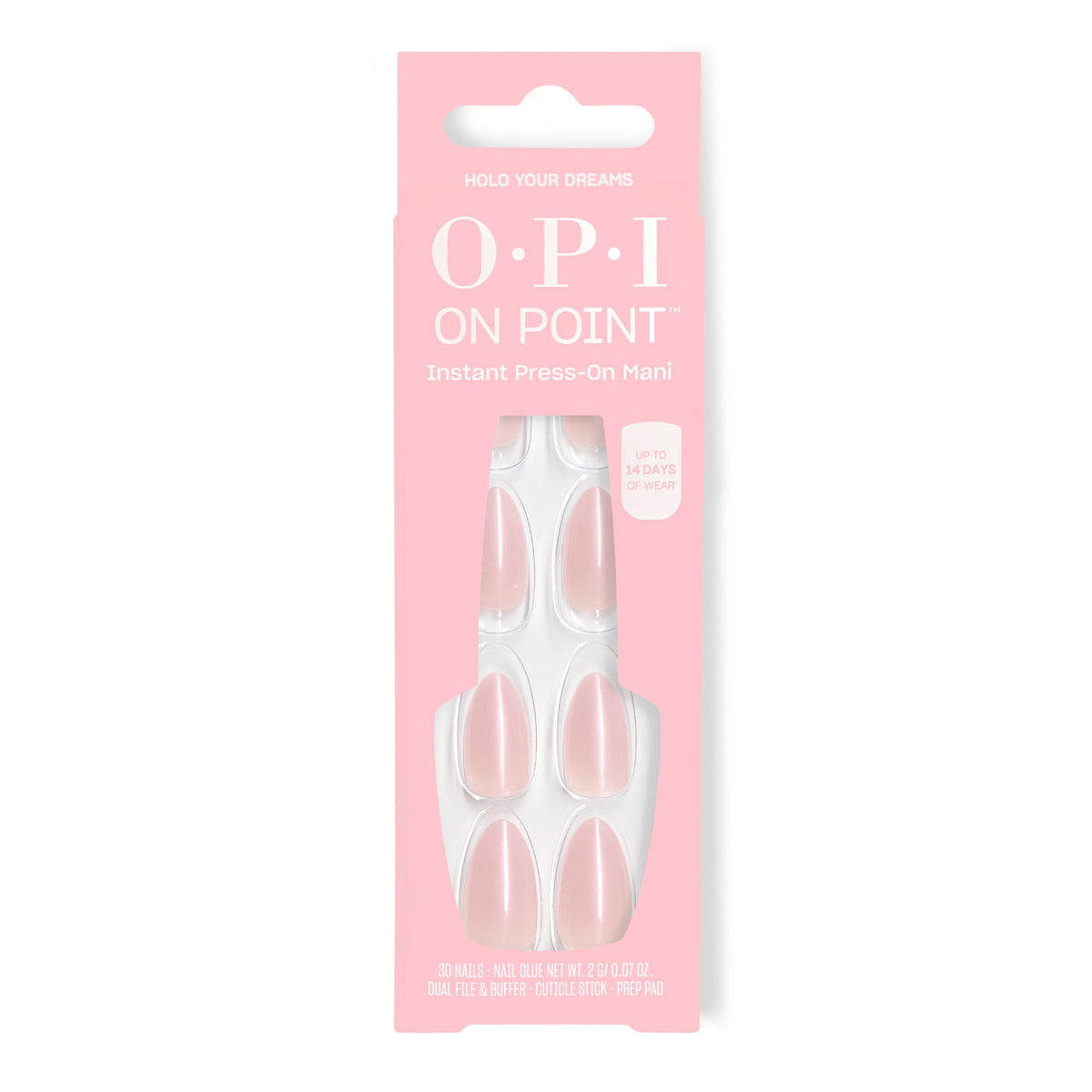OPI front packaging showing holographic blush pink nails and brand for an elegant look