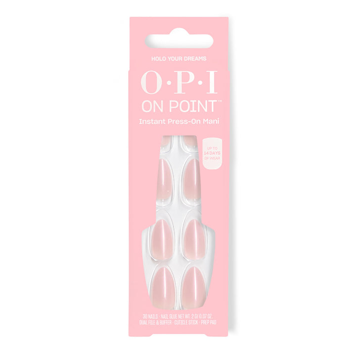 OPI front packaging showing holographic blush pink nails and brand for an elegant look
