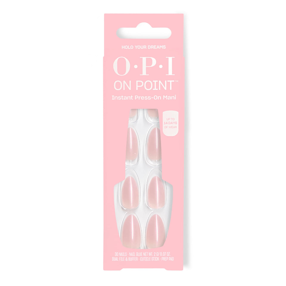 OPI front packaging showing holographic blush pink nails and brand for an elegant look