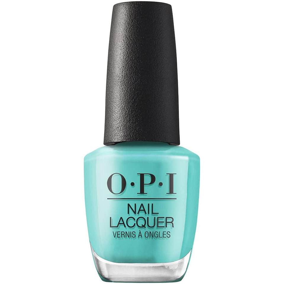 OPI bottle front view showing bright turquoise shade and glossy finish