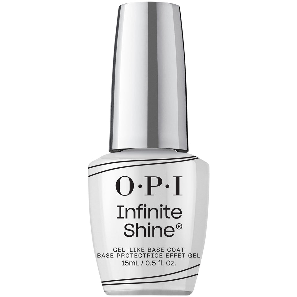 OPI Infinite Shine base coat front packaging showing product and brand benefit of protection
