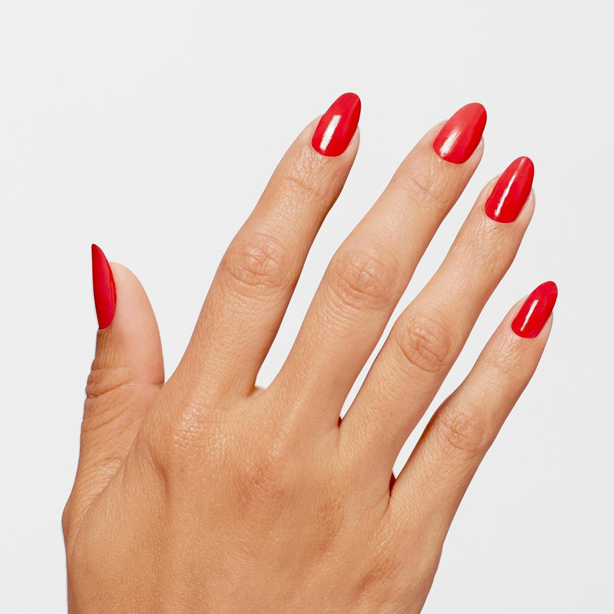 Manicured hands wearing Cajun Shrimp, glossy long-lasting shine benefit
