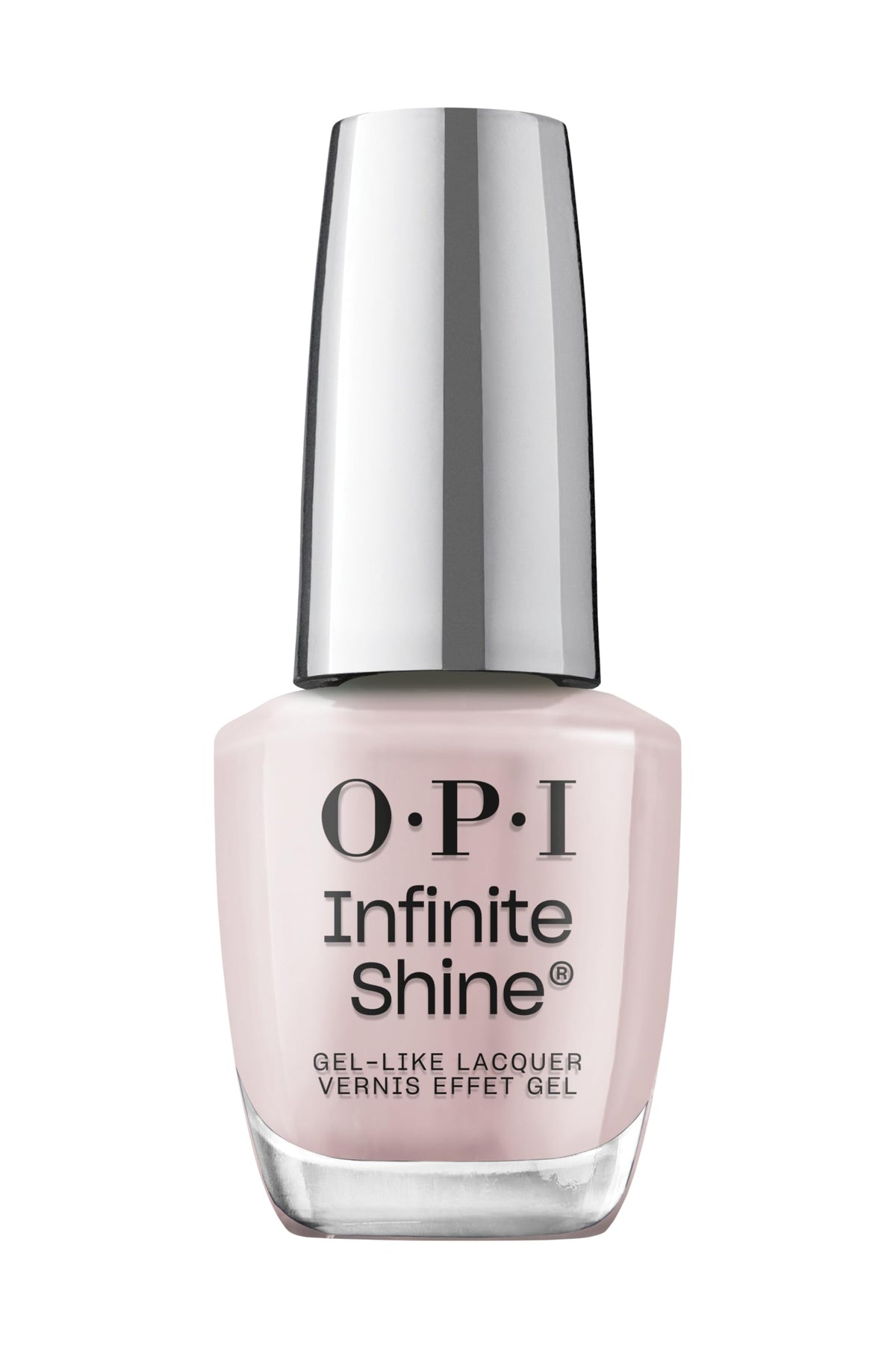 OPI bottle front view showing nude pink shade and glossy finish benefit