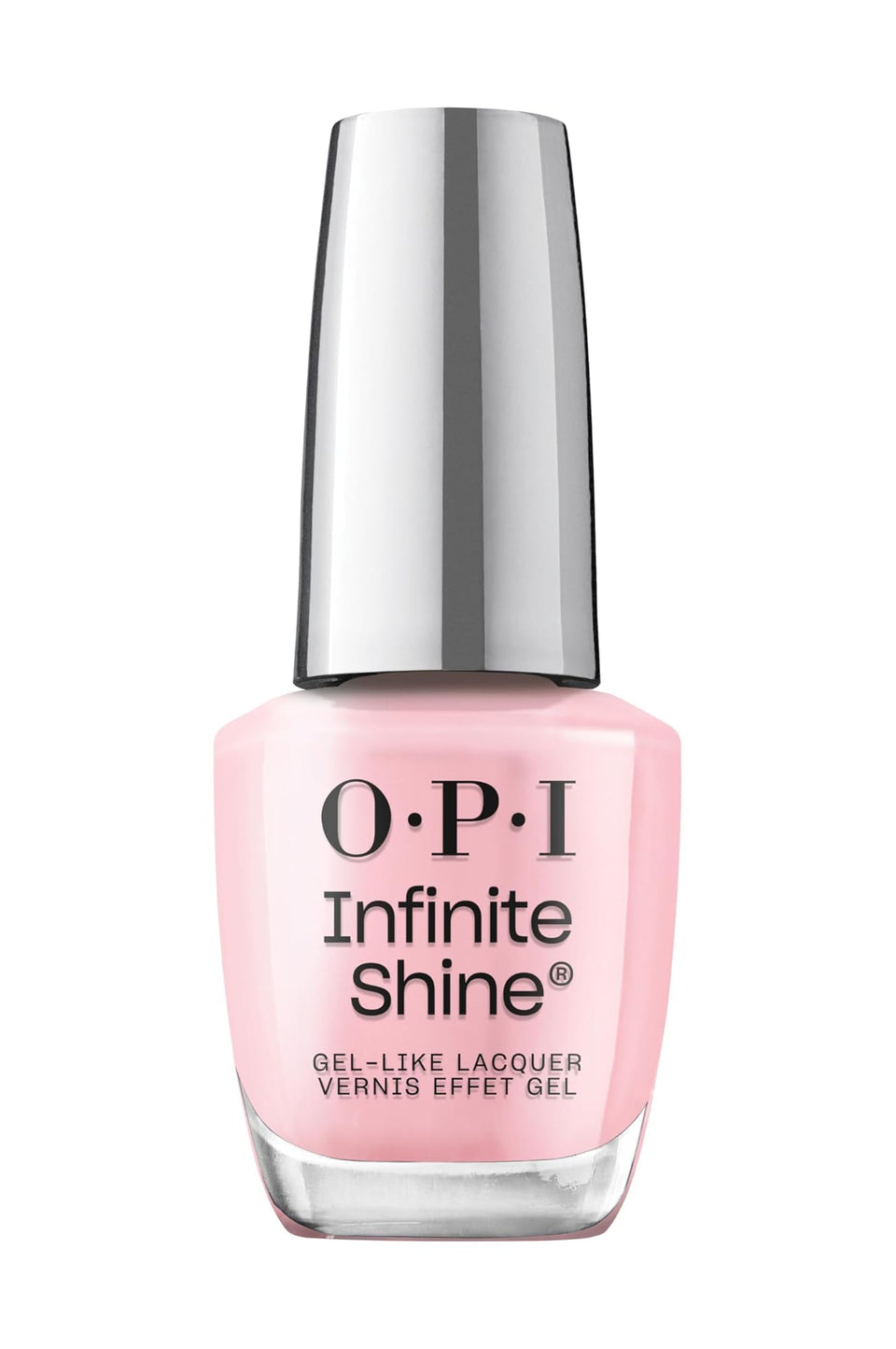 OPI bottle front view showing baby pink shade and glossy finish benefit