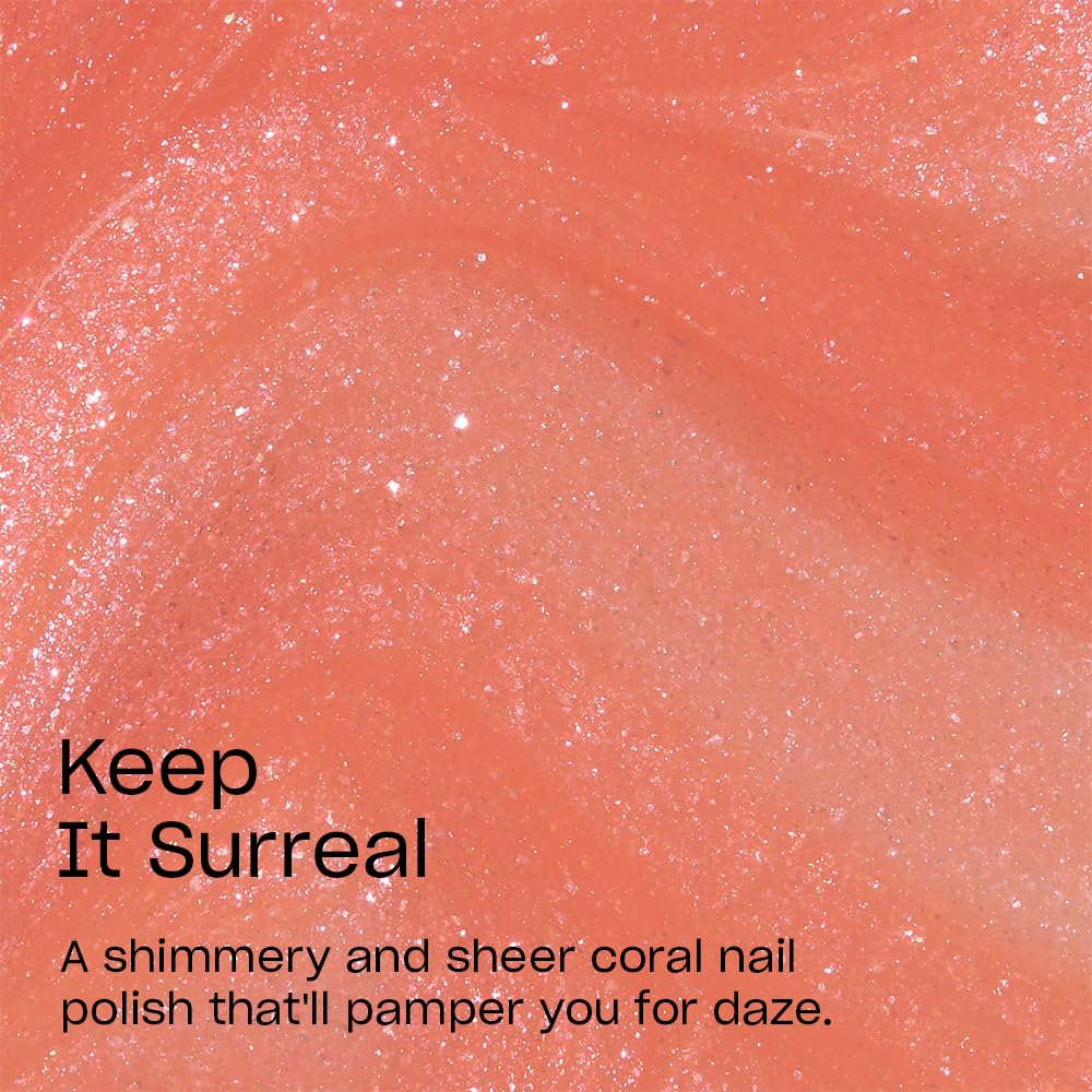 OPI painted fingernails close-up showing sheer coral shimmer and glossy finish benefit