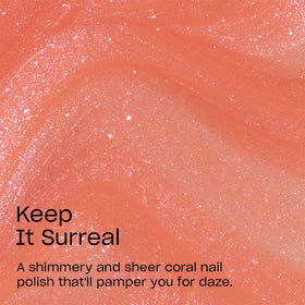 OPI painted fingernails close-up showing sheer coral shimmer and glossy finish benefit