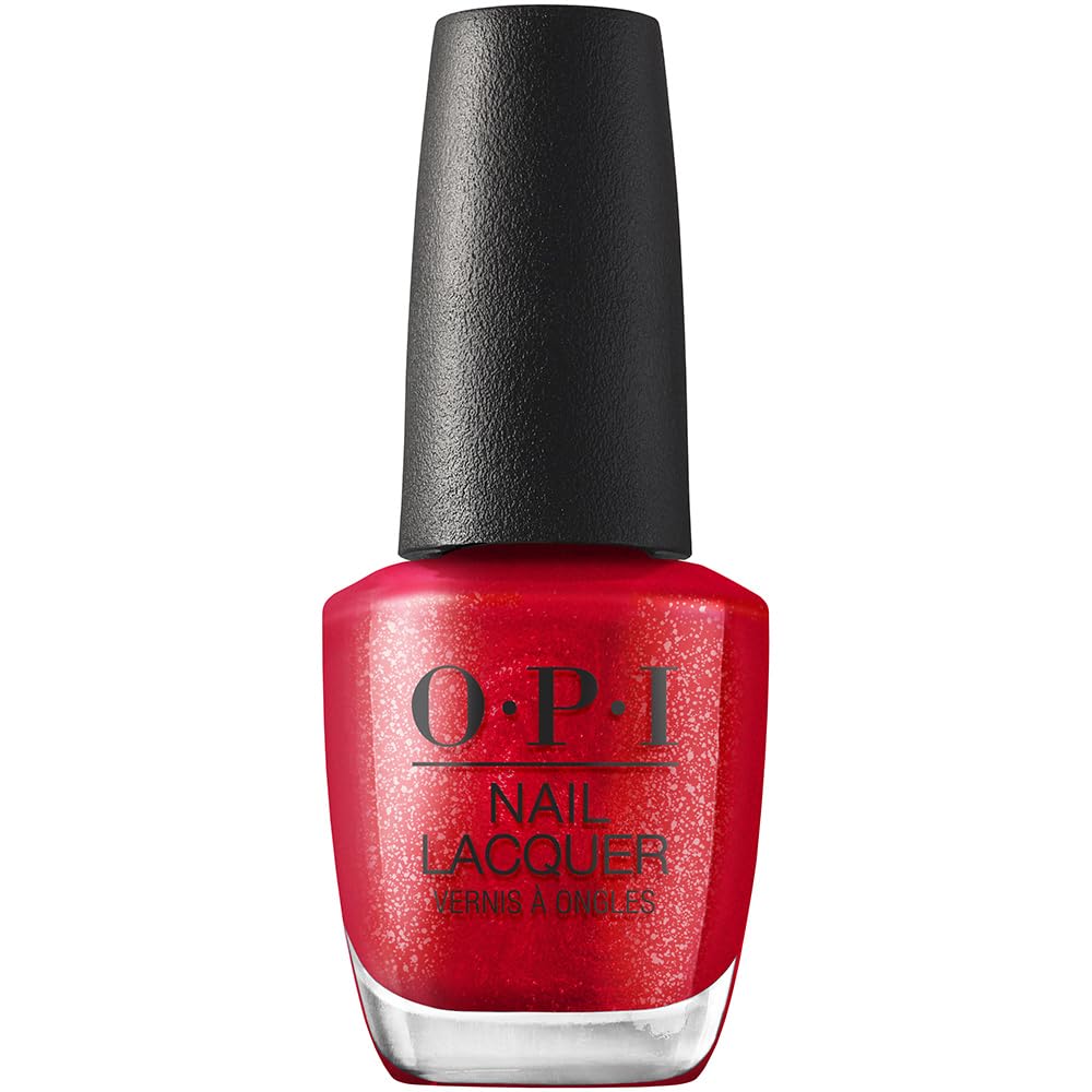 OPI Kiss My Aries bottle front view showing vivid red shimmer and glossy finish