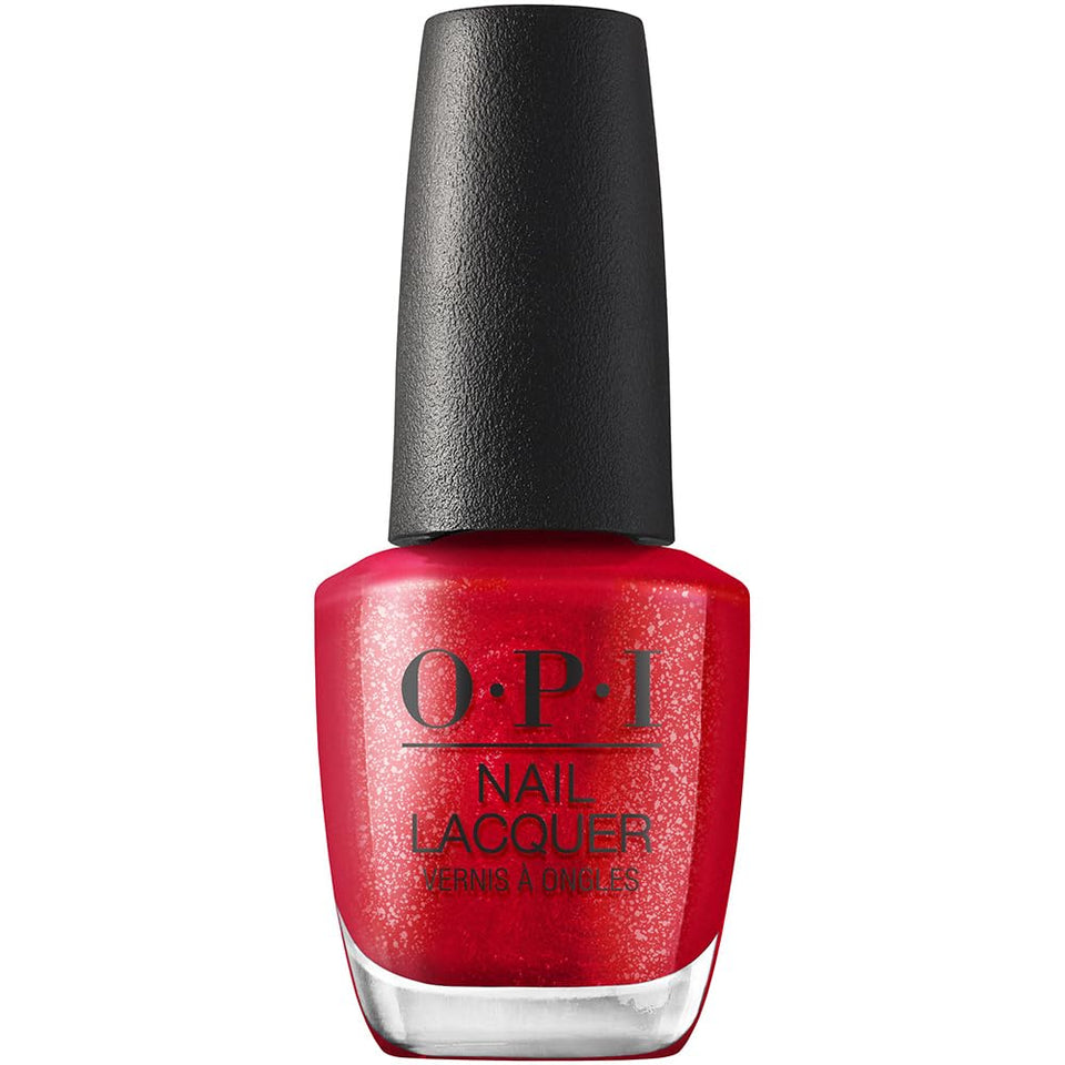 OPI Kiss My Aries bottle front view showing vivid red shimmer and glossy finish